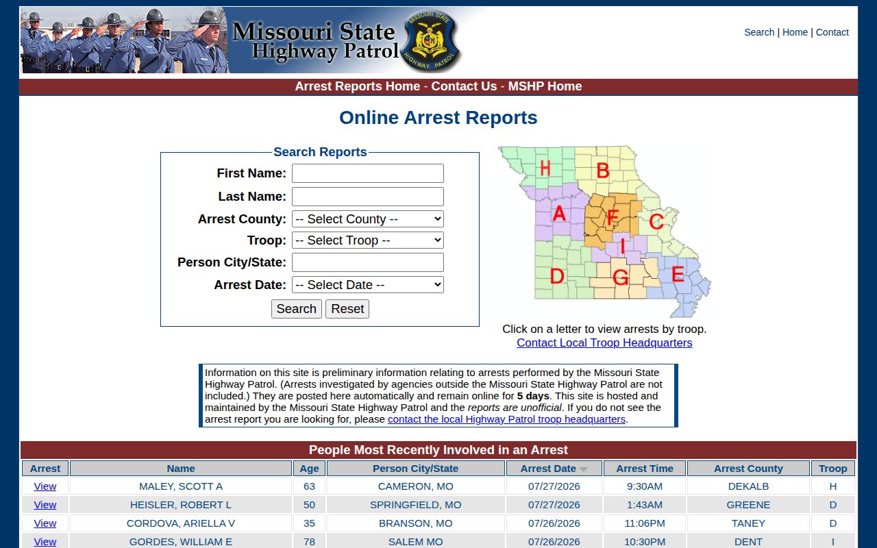 Ripley County 24-hour release research using the Patrol five-day arrest search