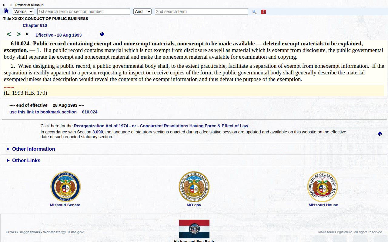Ripley County 72-hour release record segregation under Missouri Section 610.024