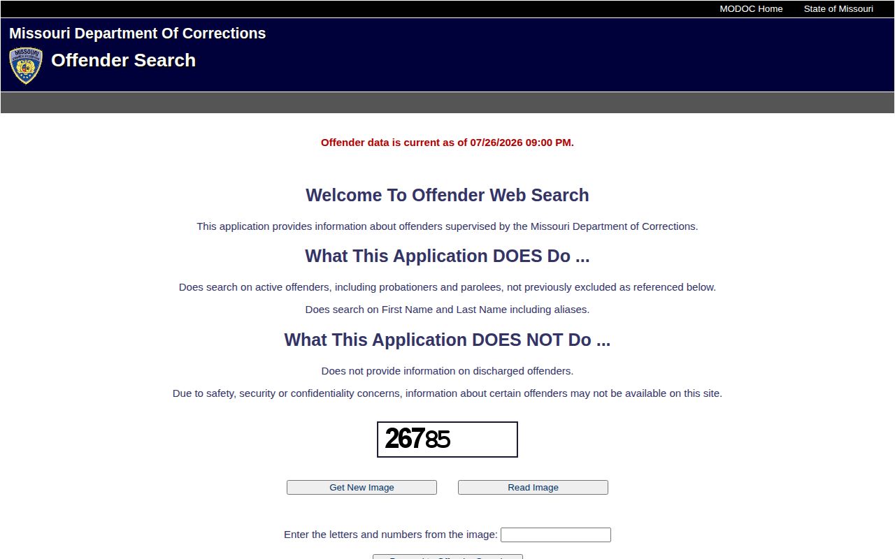Ripley County released inmates MODOC offender search notice