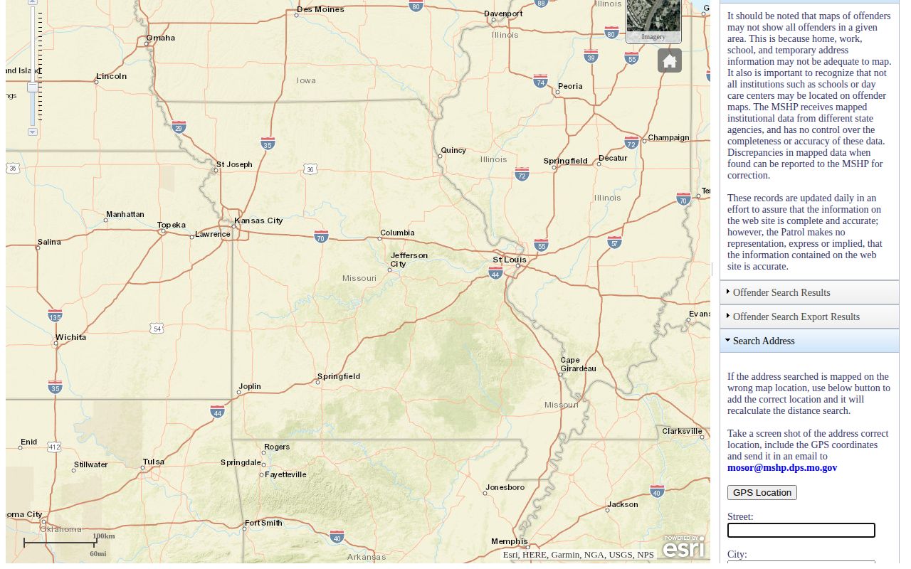 Missouri State Highway Patrol registry map used for limited official photo discovery
